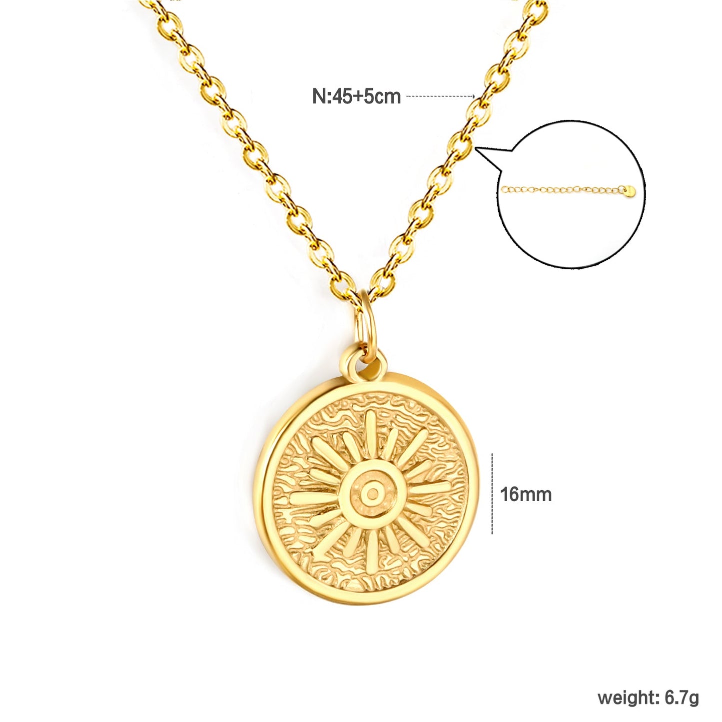 Sun-Shaped Casting Technique Necklace, Gold asonjewelry