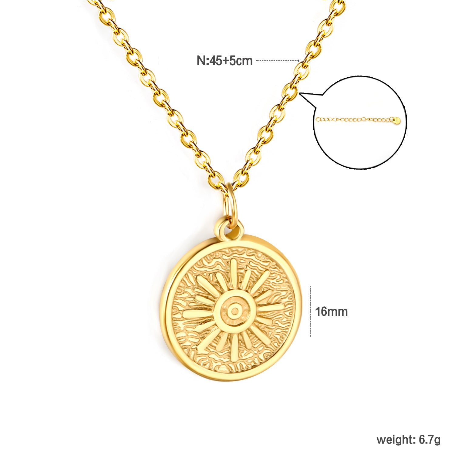Sun-Shaped Casting Technique Necklace, Gold asonjewelry