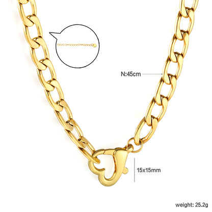 Wholesale 18K Gold-Plated Heart Cuban Chain Necklace Hypoallergenic Steel/Gold asonjewelry