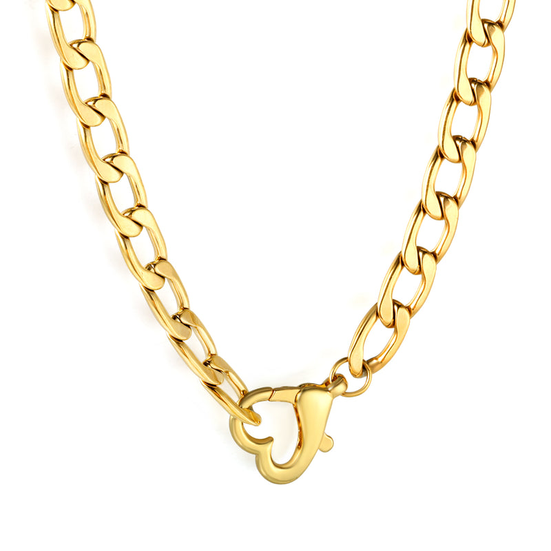 Wholesale 18K Gold-Plated Heart Cuban Chain Necklace Hypoallergenic Steel/Gold