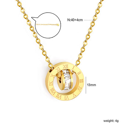 Diamond-set design necklace engraved with Roman numerals, gold asonjewelry