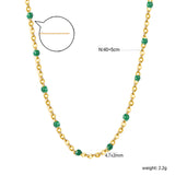 Deep Green Drip Resin Necklace 0.4mm Cross Chain 40+5cm + 6mm Round Pendant Gold