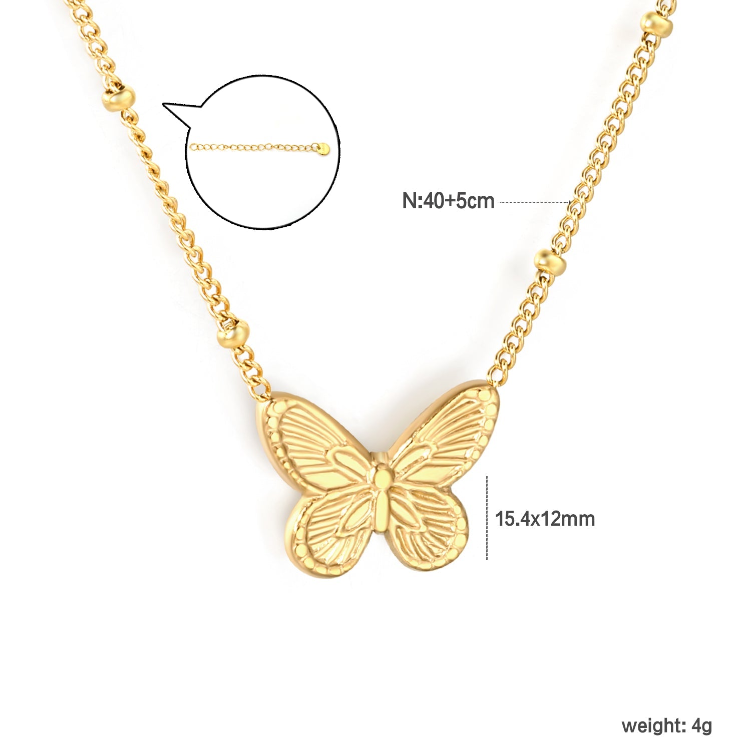 Butterfly design cast-craft necklace with beads, gold asonjewelry