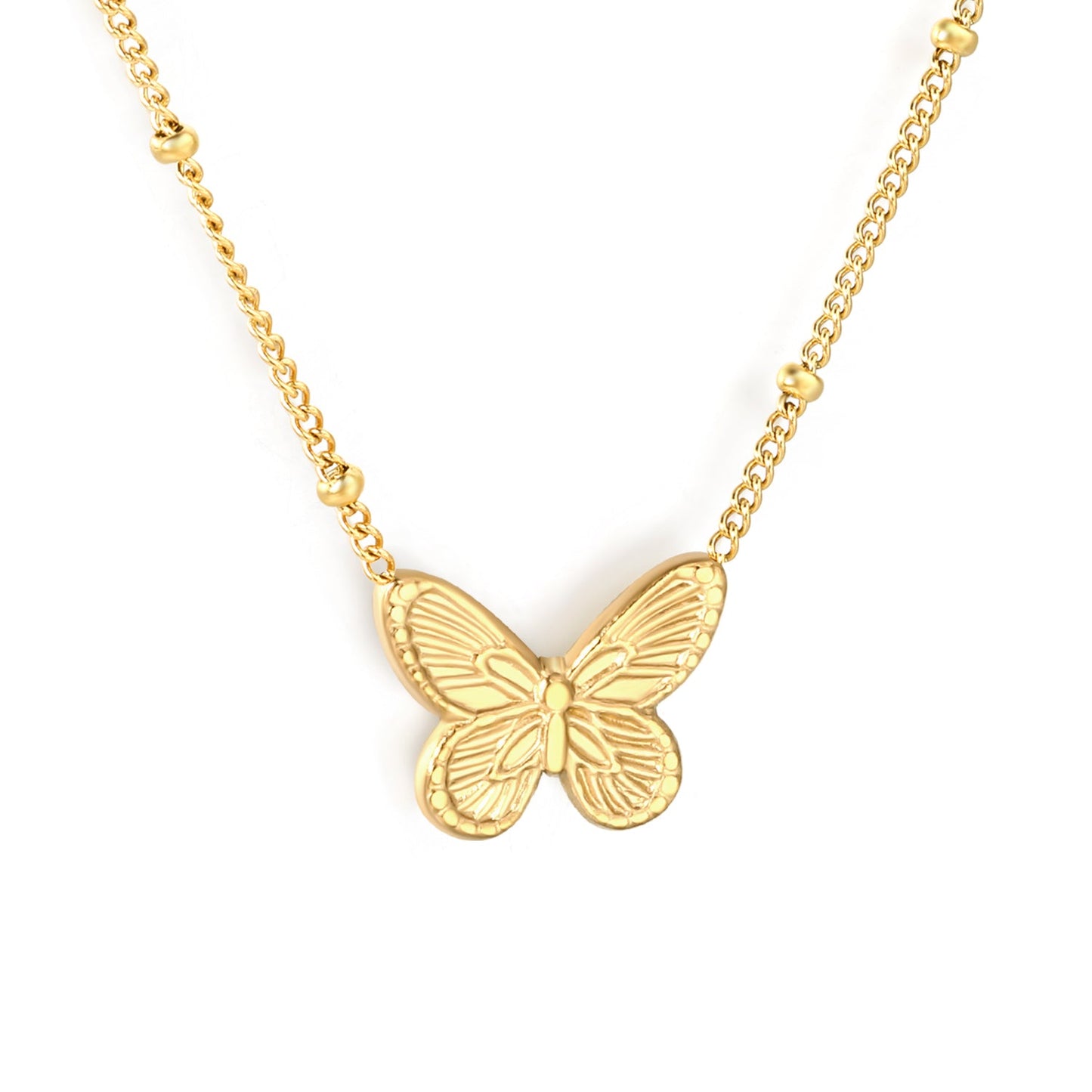 Butterfly design cast-craft necklace with beads, gold asonjewelry