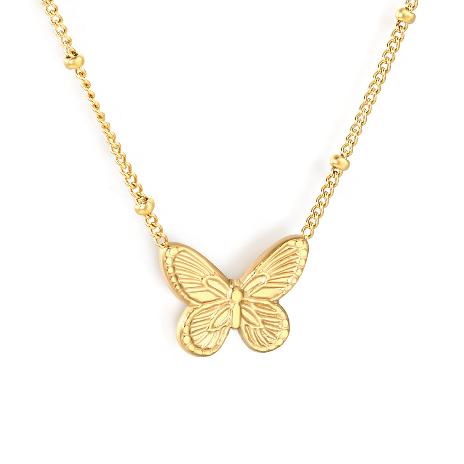 Butterfly design cast-craft necklace with beads, gold asonjewelry