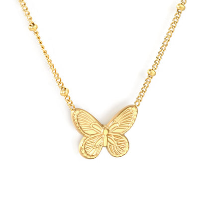 Butterfly design cast-craft necklace with beads, gold asonjewelry