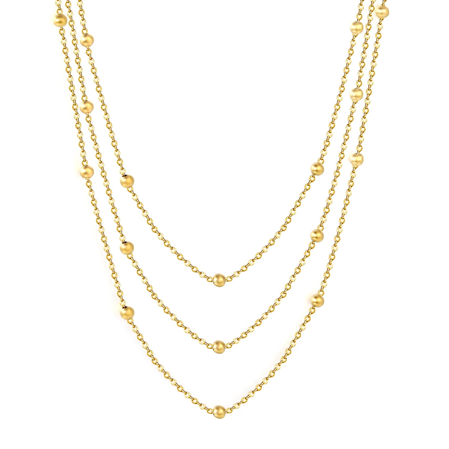 Triple-Style Necklace with Bead Details, Gold asonjewelry