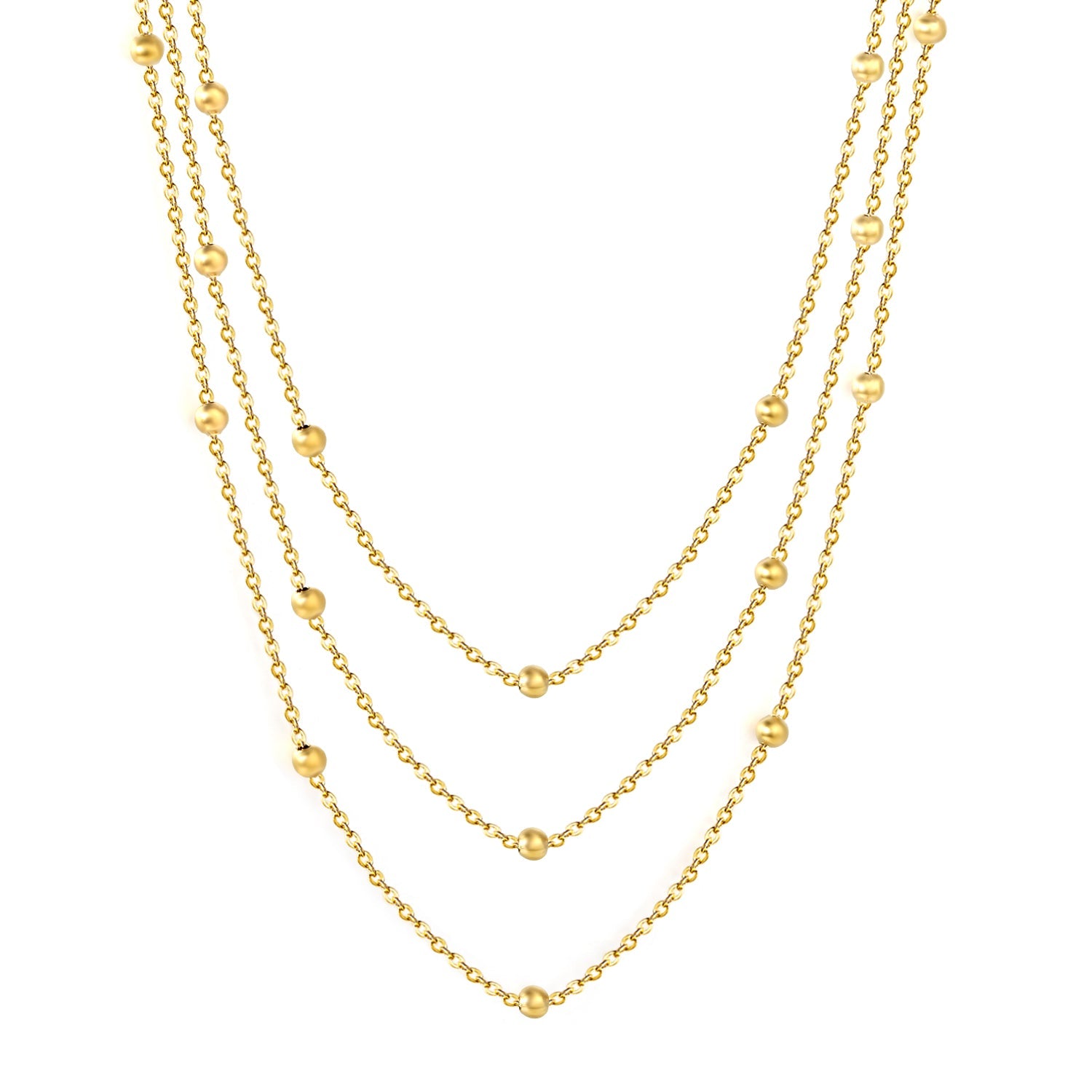 Triple-Style Necklace with Bead Details, Gold asonjewelry