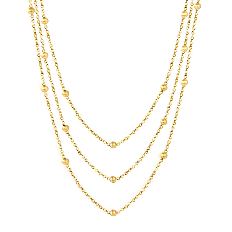 Triple-Style Necklace with Bead Details, Gold