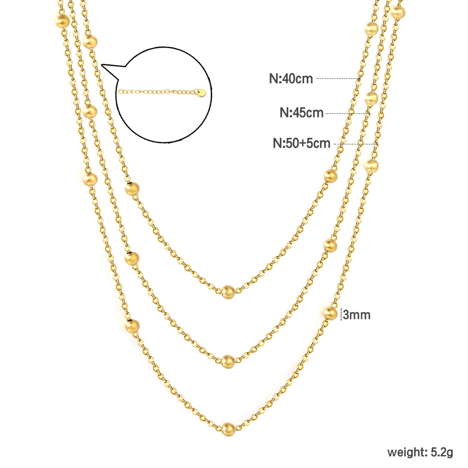 Triple-Style Necklace with Bead Details, Gold asonjewelry