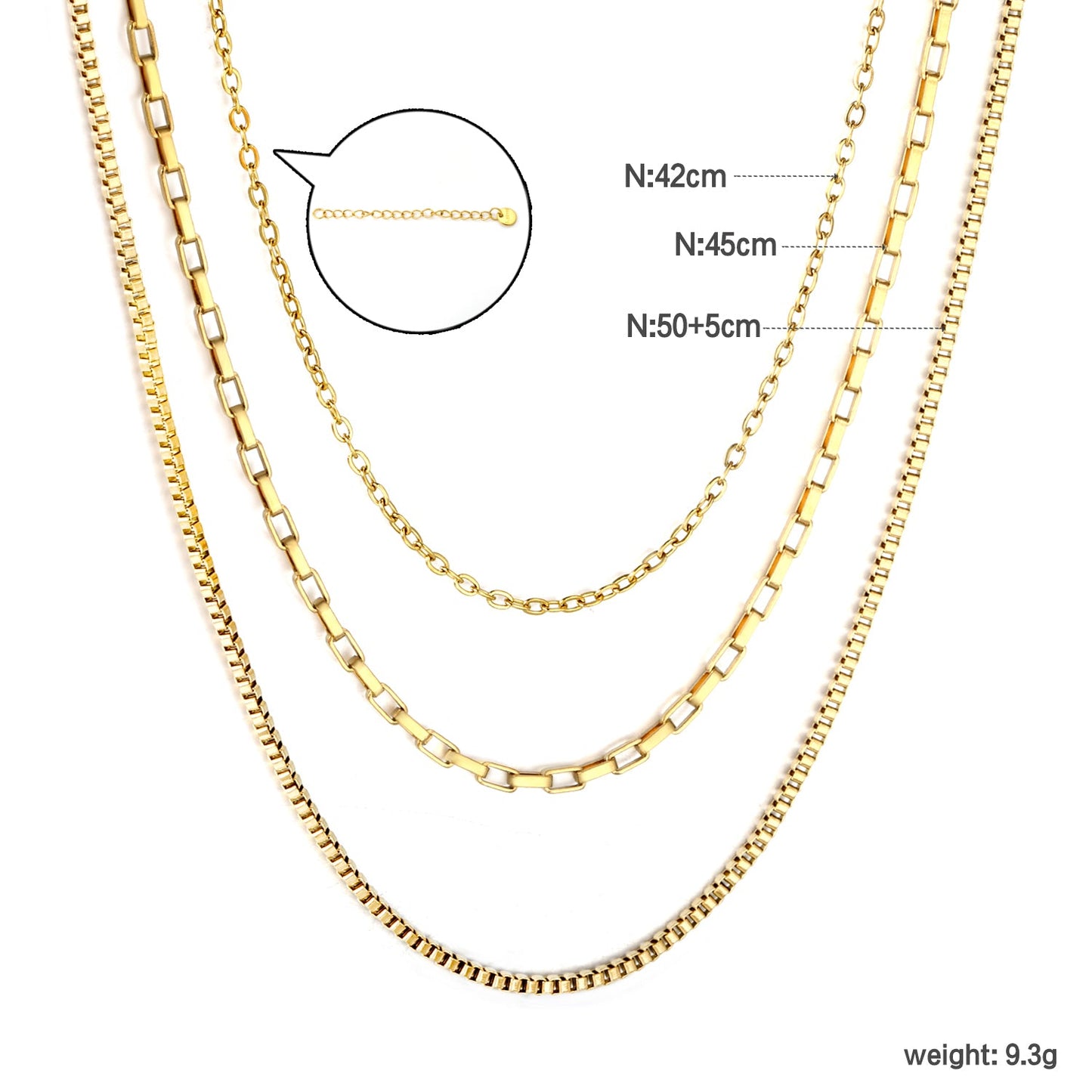 Three-tier combination necklace with distinct styles, gold asonjewelry