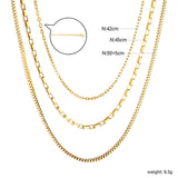 Three-tier combination necklace with distinct styles, gold