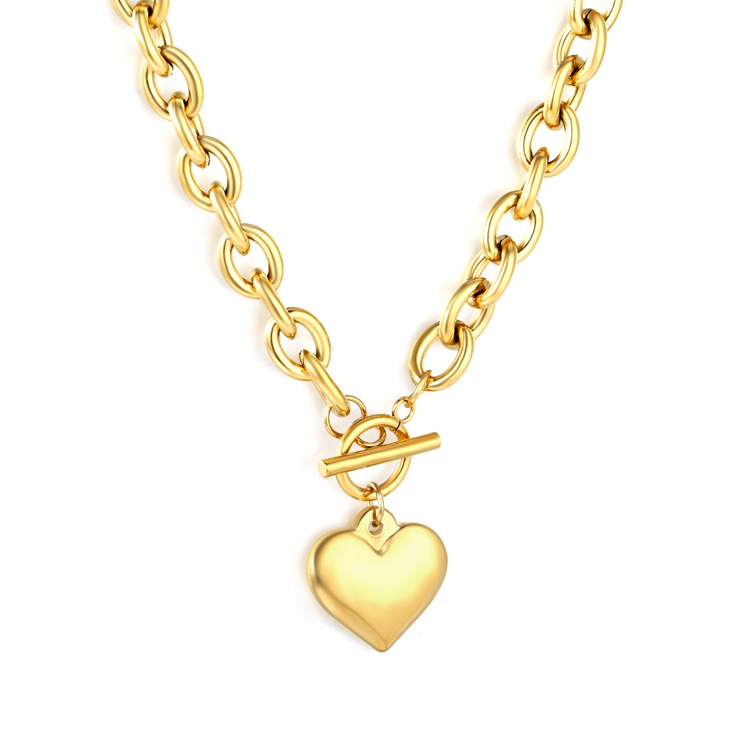 OT Oversized Chain Heart Pendant Necklace, Gold asonjewelry