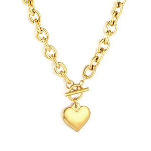 OT Oversized Chain Heart Pendant Necklace, Gold