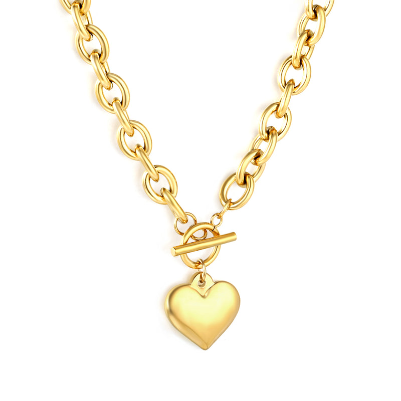 OT Oversized Chain Heart Pendant Necklace, Gold