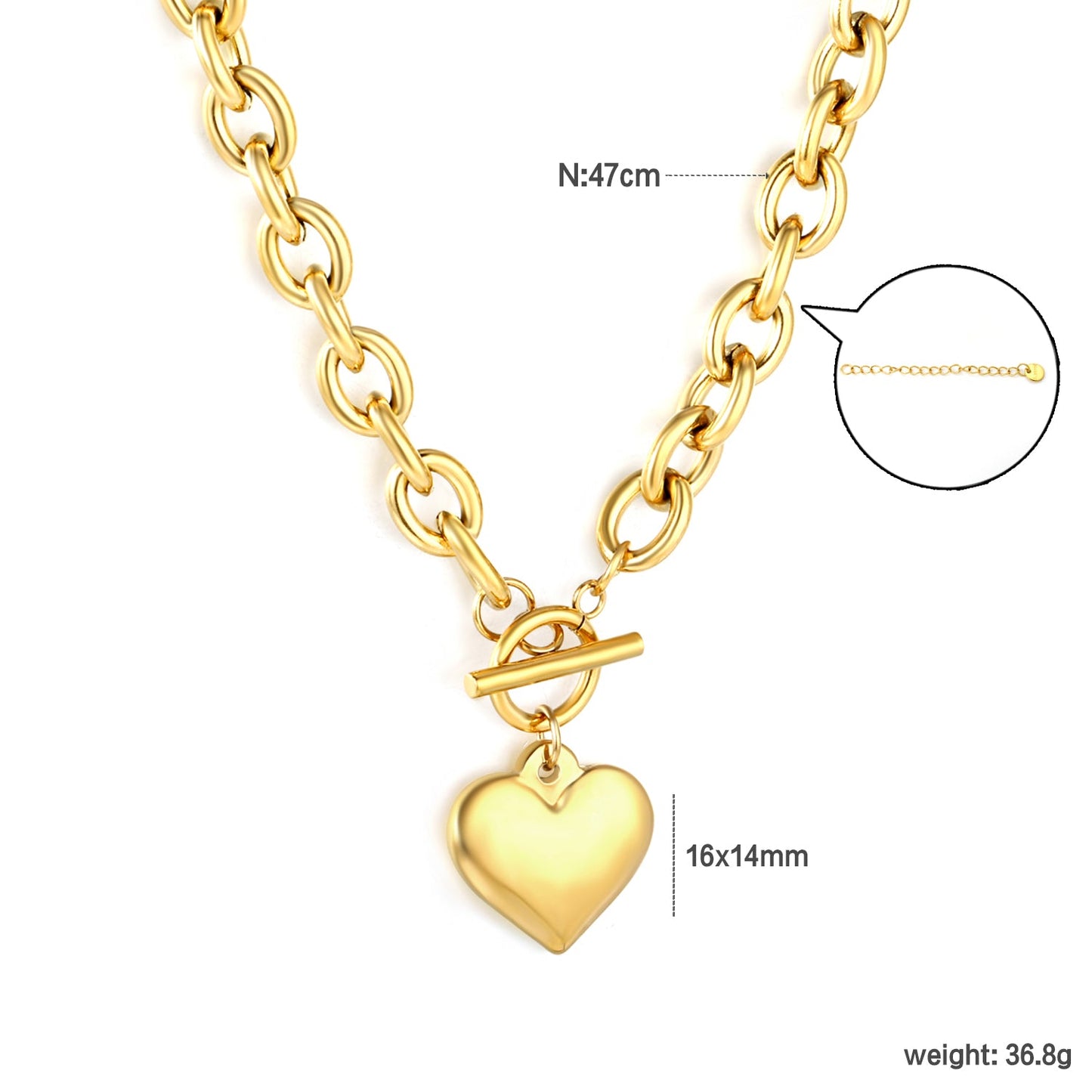 OT Oversized Chain Heart Pendant Necklace, Gold asonjewelry