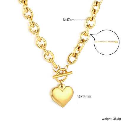 OT Oversized Chain Heart Pendant Necklace, Gold asonjewelry
