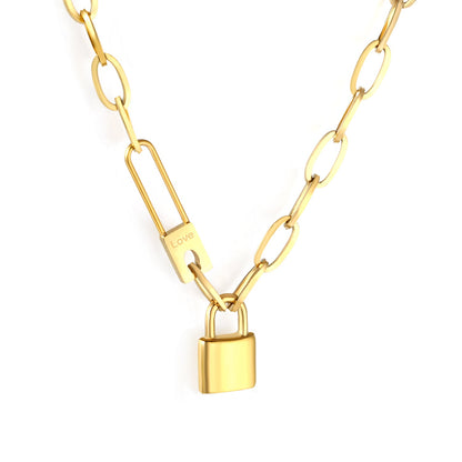 Chunky chain lock pendant necklace, gold asonjewelry