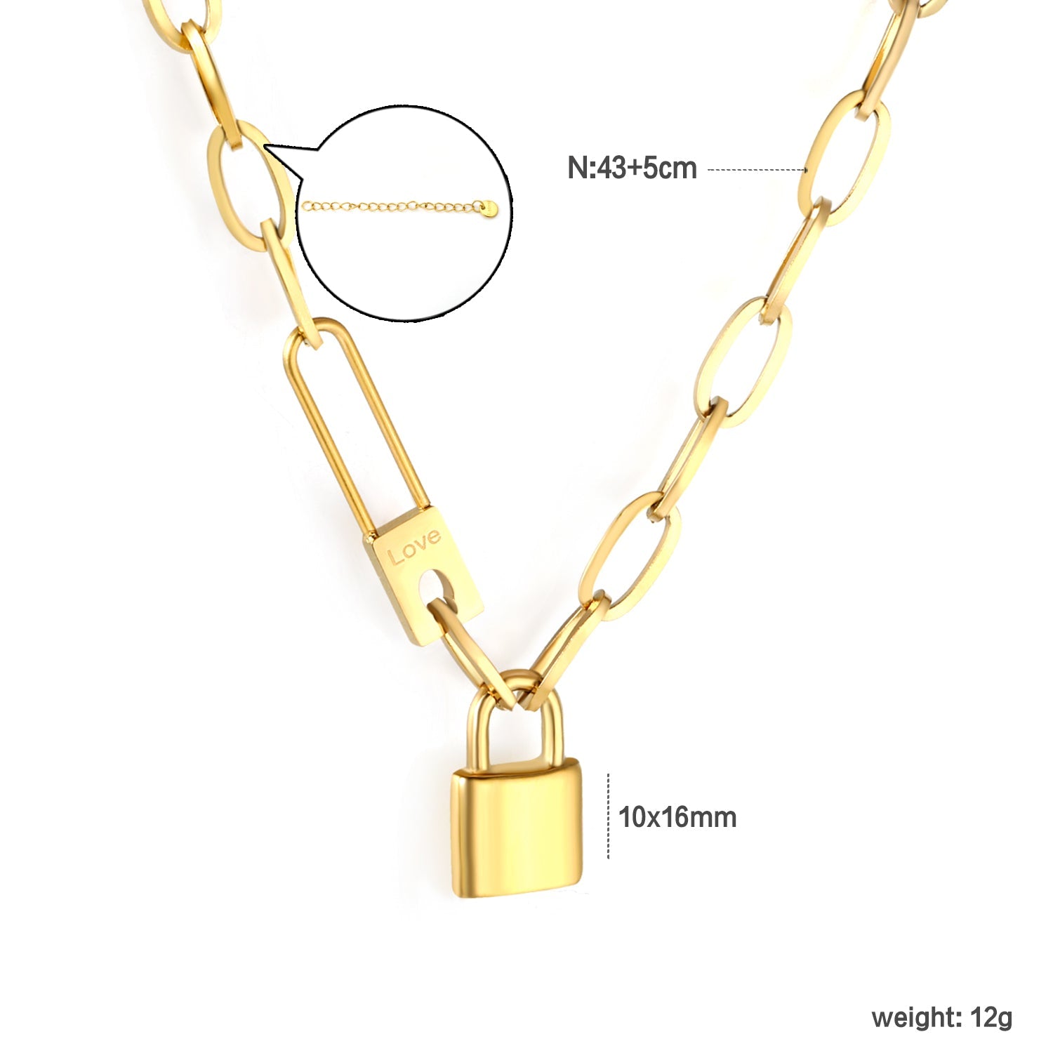 Chunky chain lock pendant necklace, gold asonjewelry