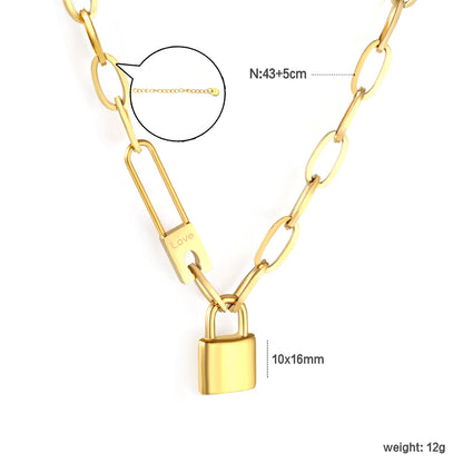 Chunky chain lock pendant necklace, gold asonjewelry