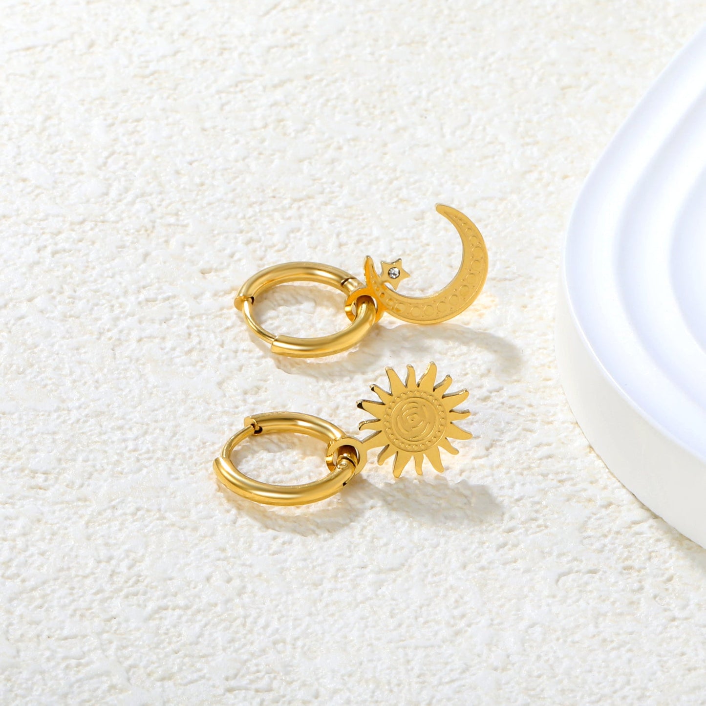 Sun & Moon Asymmetrical Earrings, Gold asonjewelry