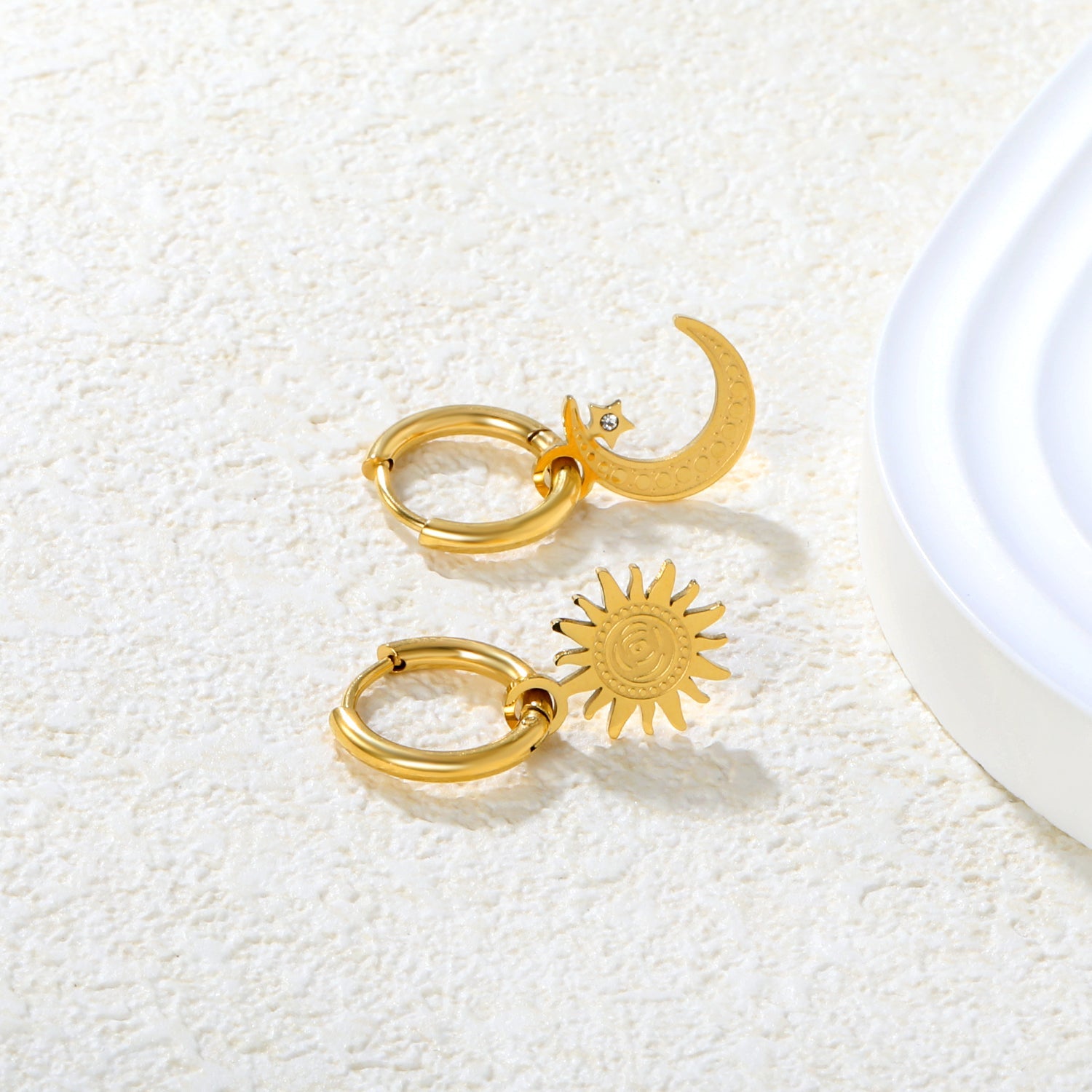 Sun & Moon Asymmetrical Earrings, Gold asonjewelry