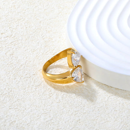 Wholesale 18K Gold Plated Double Gemstone Cocktail Ring Hypoallergenic asonjewelry