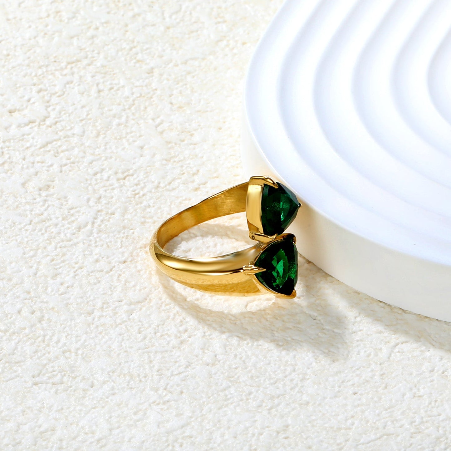 Wholesale 18K Gold Plated Double Gemstone Cocktail Ring Hypoallergenic asonjewelry