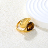 Wholesale 18K Gold Plated Sculpted Pearl & Smoky Quartz Ring Hypoallergenic