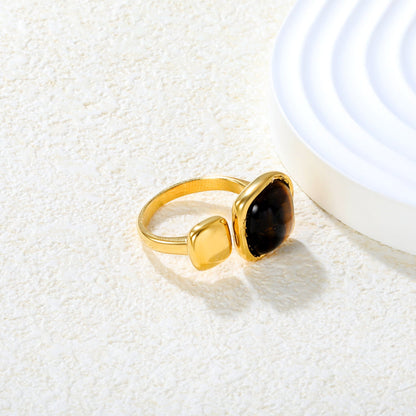 Wholesale 18K Gold Plated Square Pearl & Tiger Eye Adjustable Ring Hypoallergenic asonjewelry