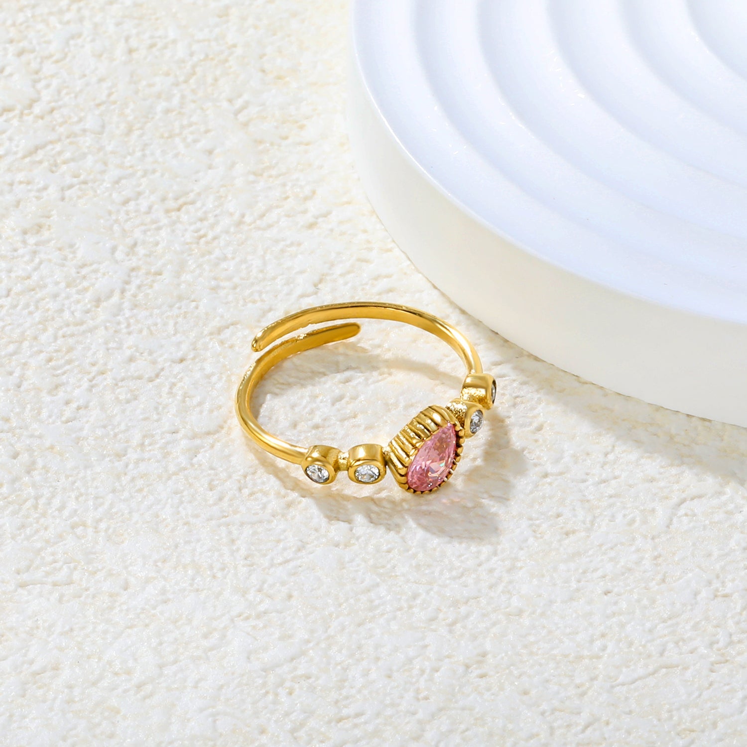 Wholesale 18K Gold Plated Pink Heart Crystal Open Ring Hypoallergenic asonjewelry
