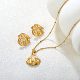 Stud Earrings + 0.4mm Side-Clip Pearl Chain 40+5cm + Round Tag in Gold