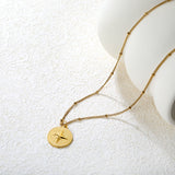 0.4mm Side-Pressed Bead Necklace 40+5cm+Tail Tag Gold Pendant Clasp Oval Clasp