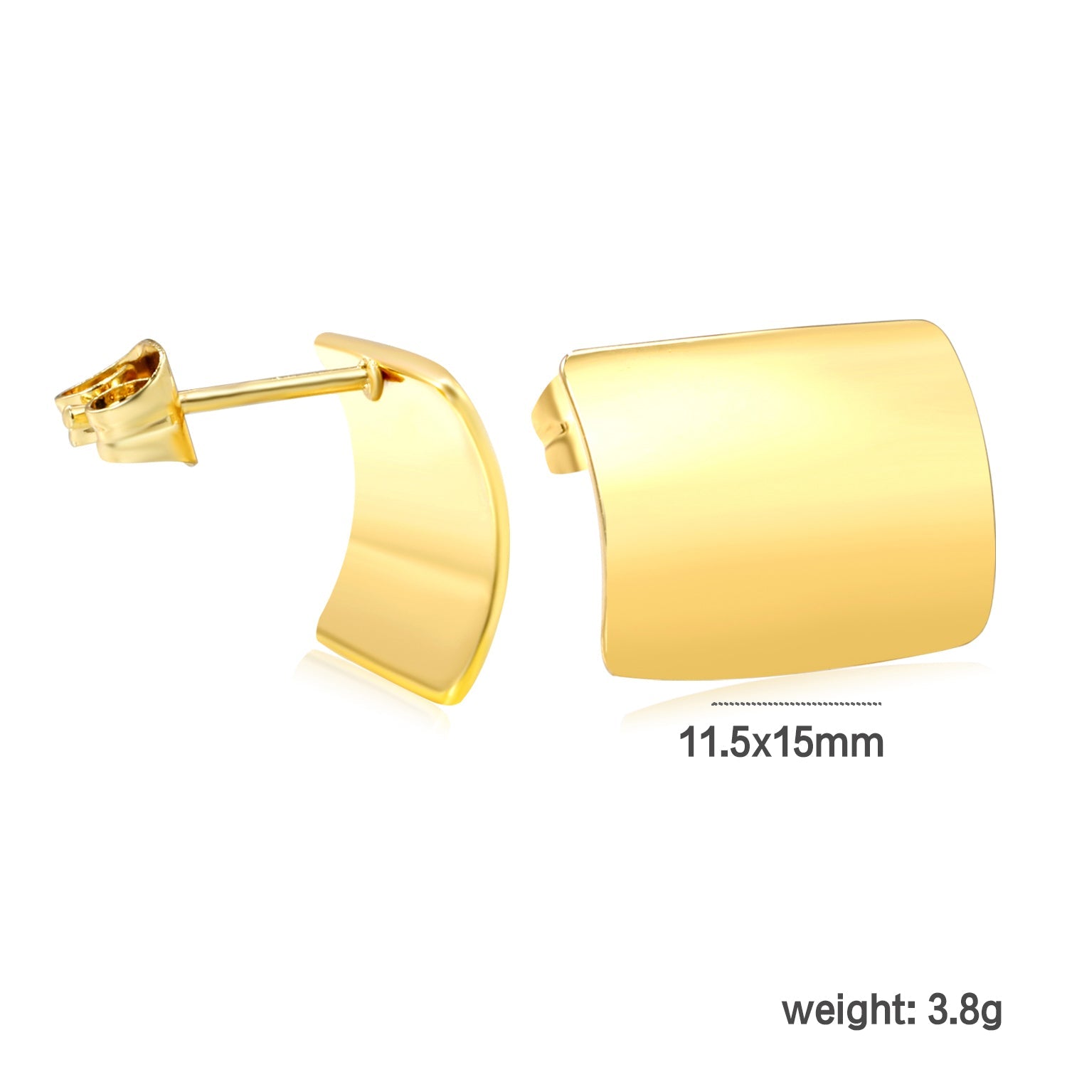 11.5*15mm curved rectangle stud earrings gold color asonjewelry