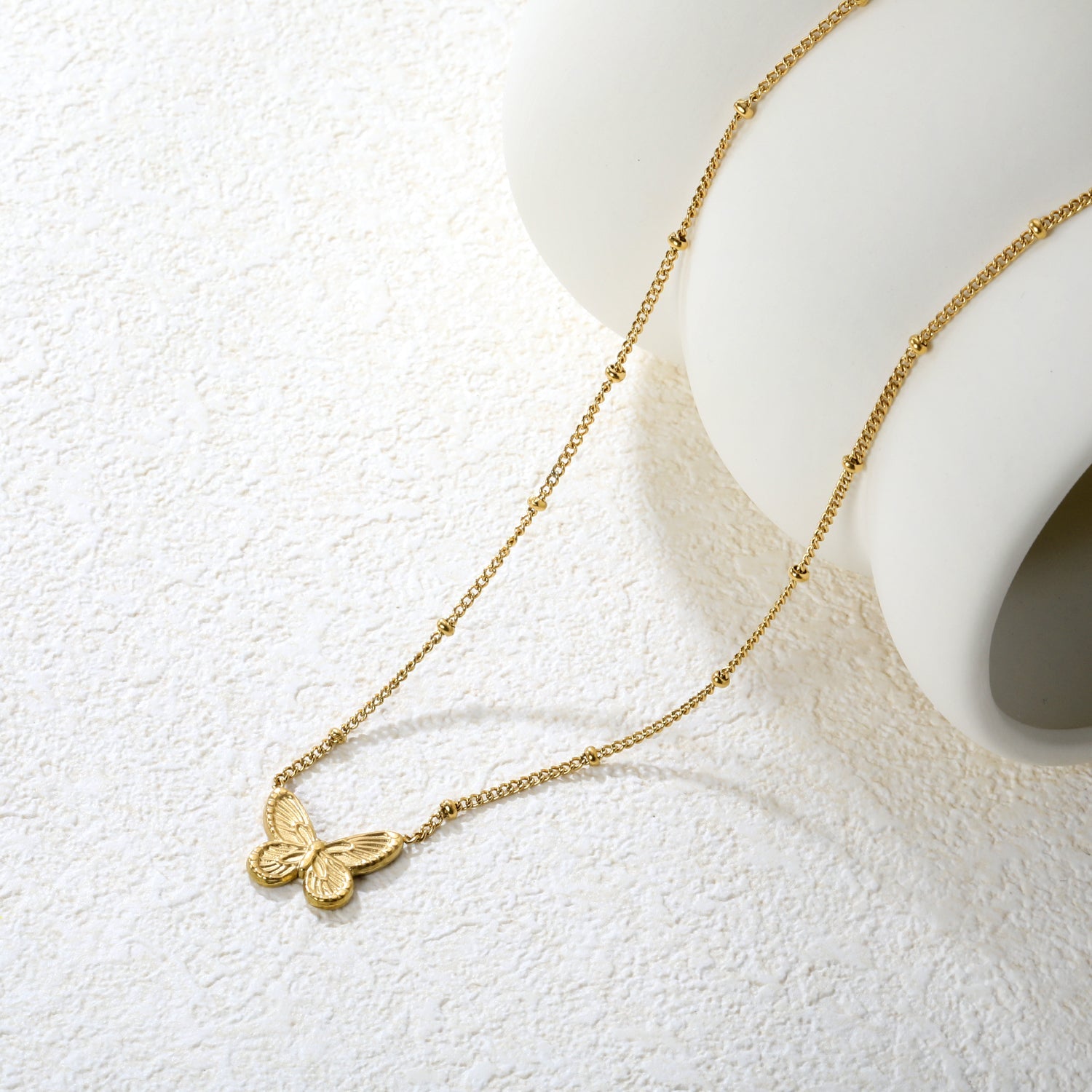 Butterfly design cast-craft necklace with beads, gold asonjewelry