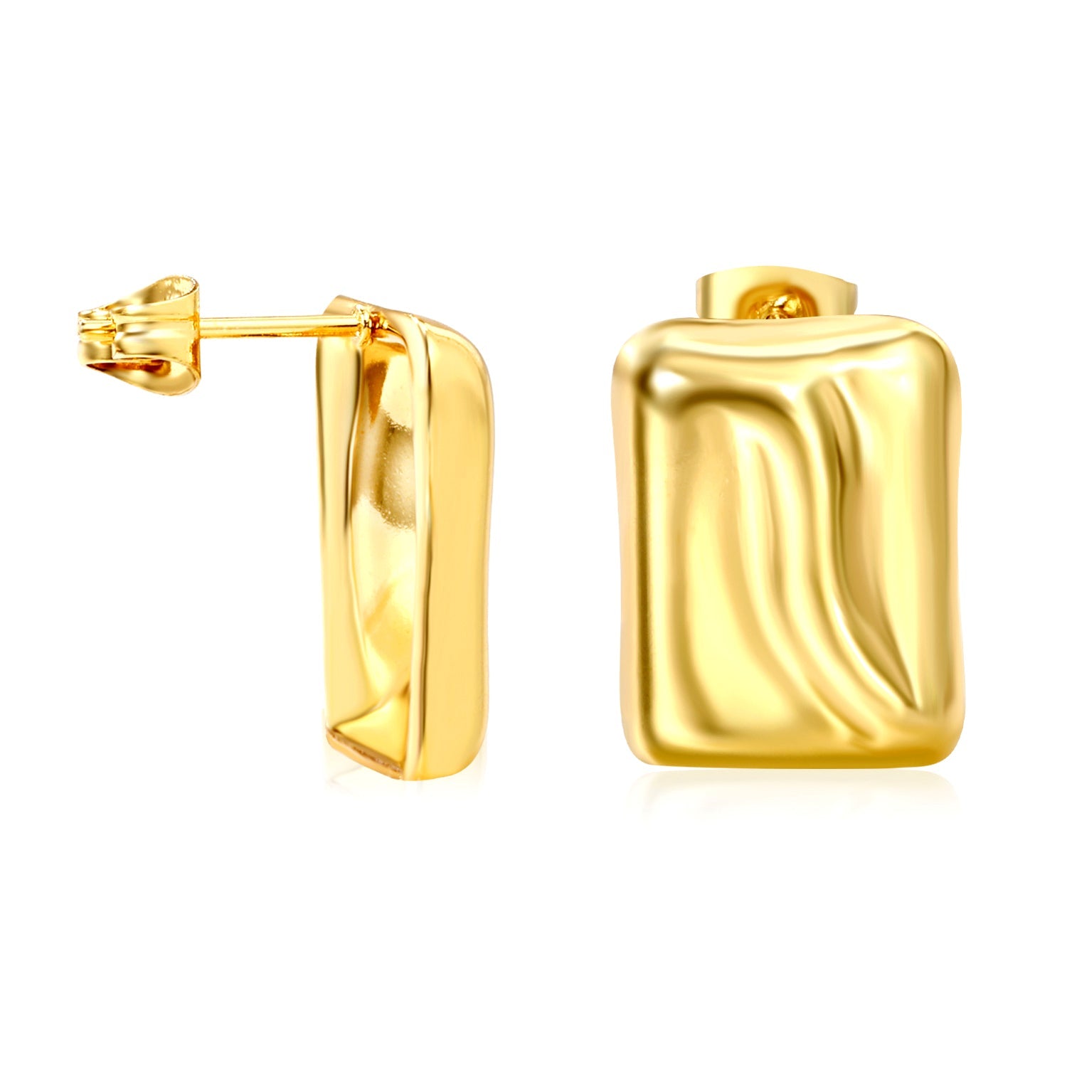 13*17.5mm concave rectangle stud earrings gold color asonjewelry