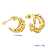 13*16.6mm three lines C-shaped earrings gold color