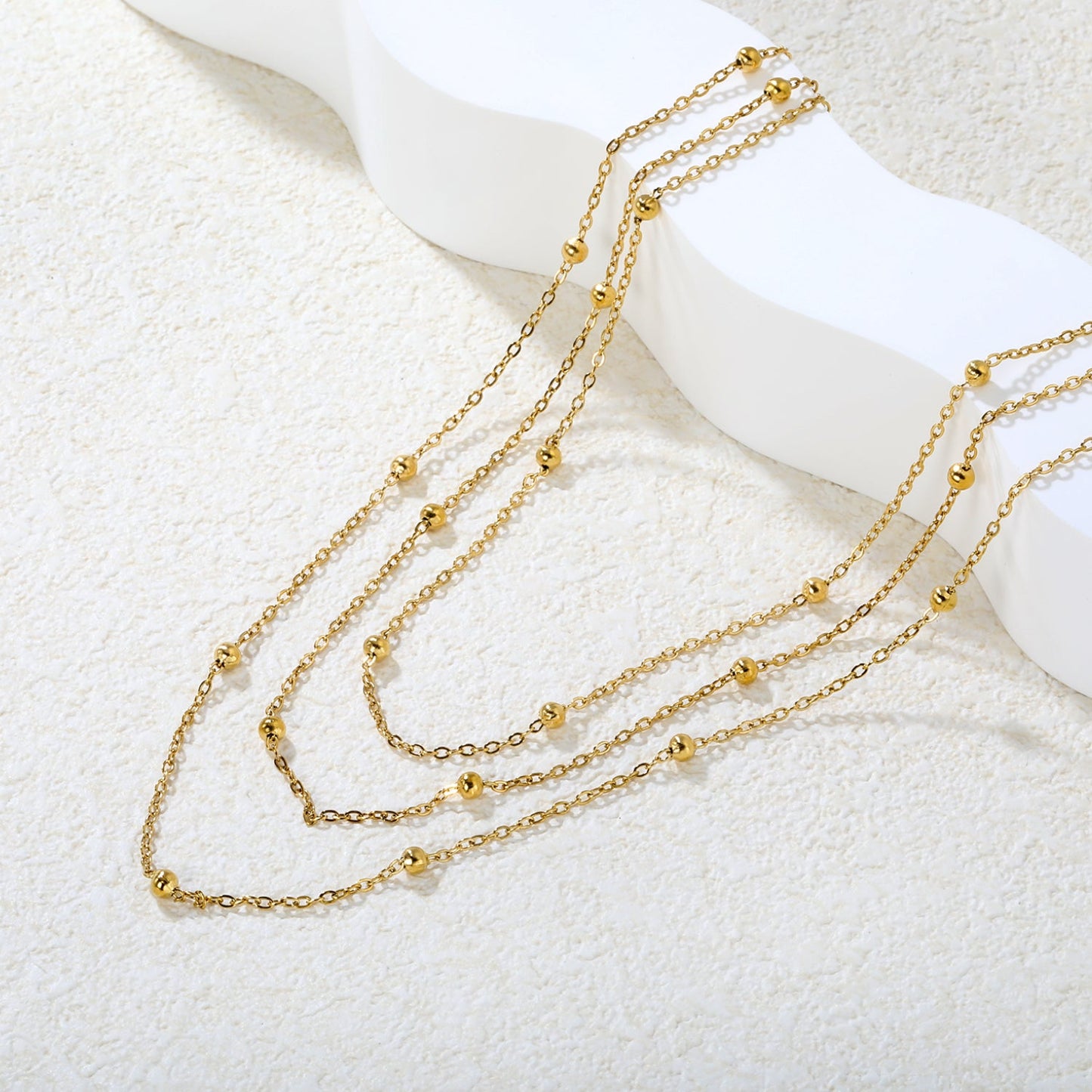 Triple-Style Necklace with Bead Details, Gold asonjewelry