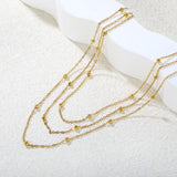 Triple-Style Necklace with Bead Details, Gold