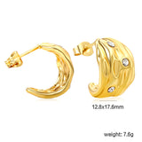 12.8*17.6mm Irregular pattern C-shaped stud earrings with white diamonds gold color