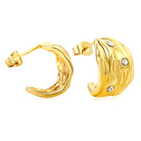 12.8*17.6mm Irregular pattern C-shaped stud earrings with white diamonds gold color