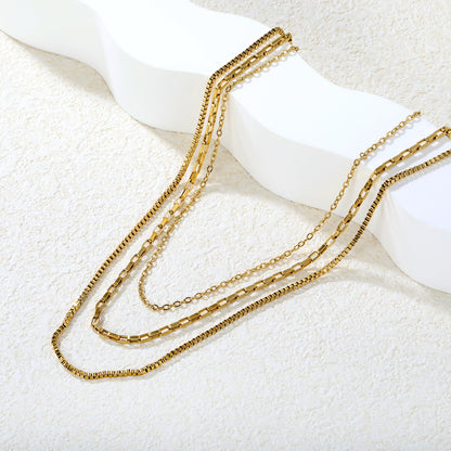 Three-tier combination necklace with distinct styles, gold asonjewelry