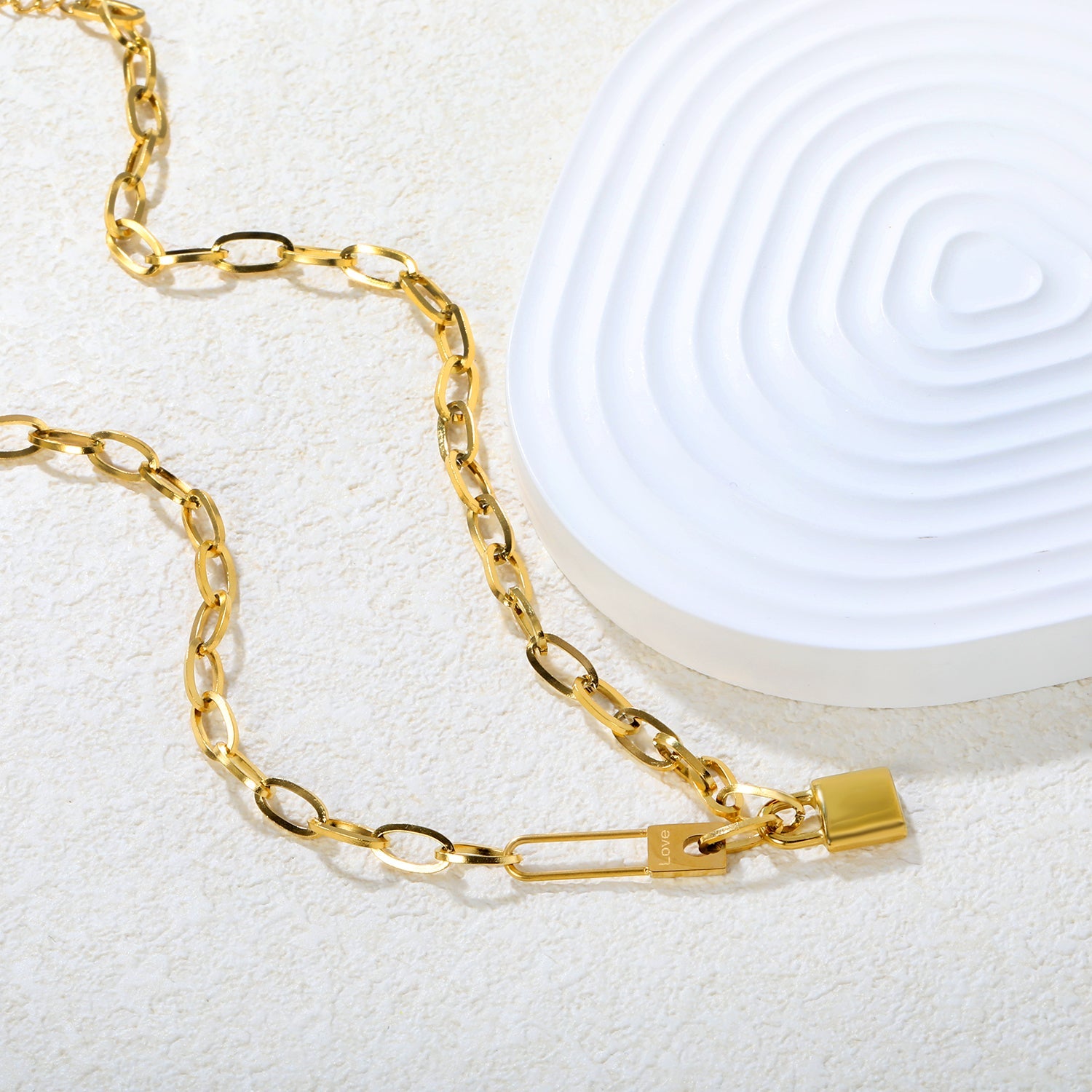 Chunky chain lock pendant necklace, gold asonjewelry