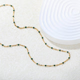 Deep Green Drip Resin Necklace 0.4mm Cross Chain 40+5cm + 6mm Round Pendant Gold