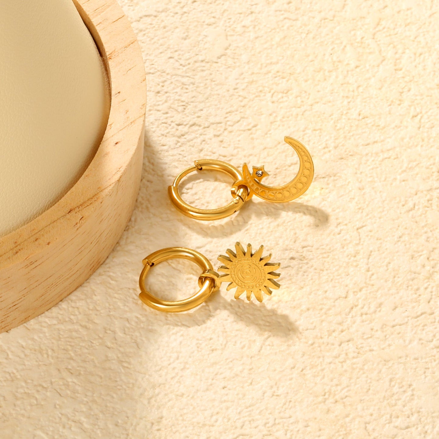 Sun & Moon Asymmetrical Earrings, Gold asonjewelry