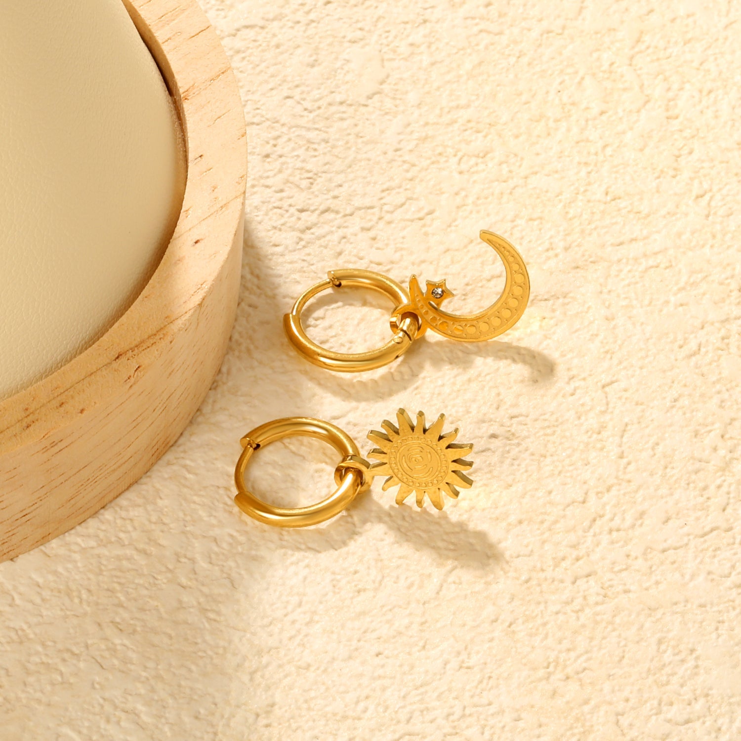 Sun & Moon Asymmetrical Earrings, Gold asonjewelry