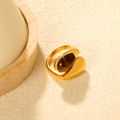 Wholesale 18K Gold Plated Sculpted Pearl & Smoky Quartz Ring Hypoallergenic asonjewelry