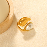 Wholesale 18K Gold Plated Sculpted Pearl & Smoky Quartz Ring Hypoallergenic