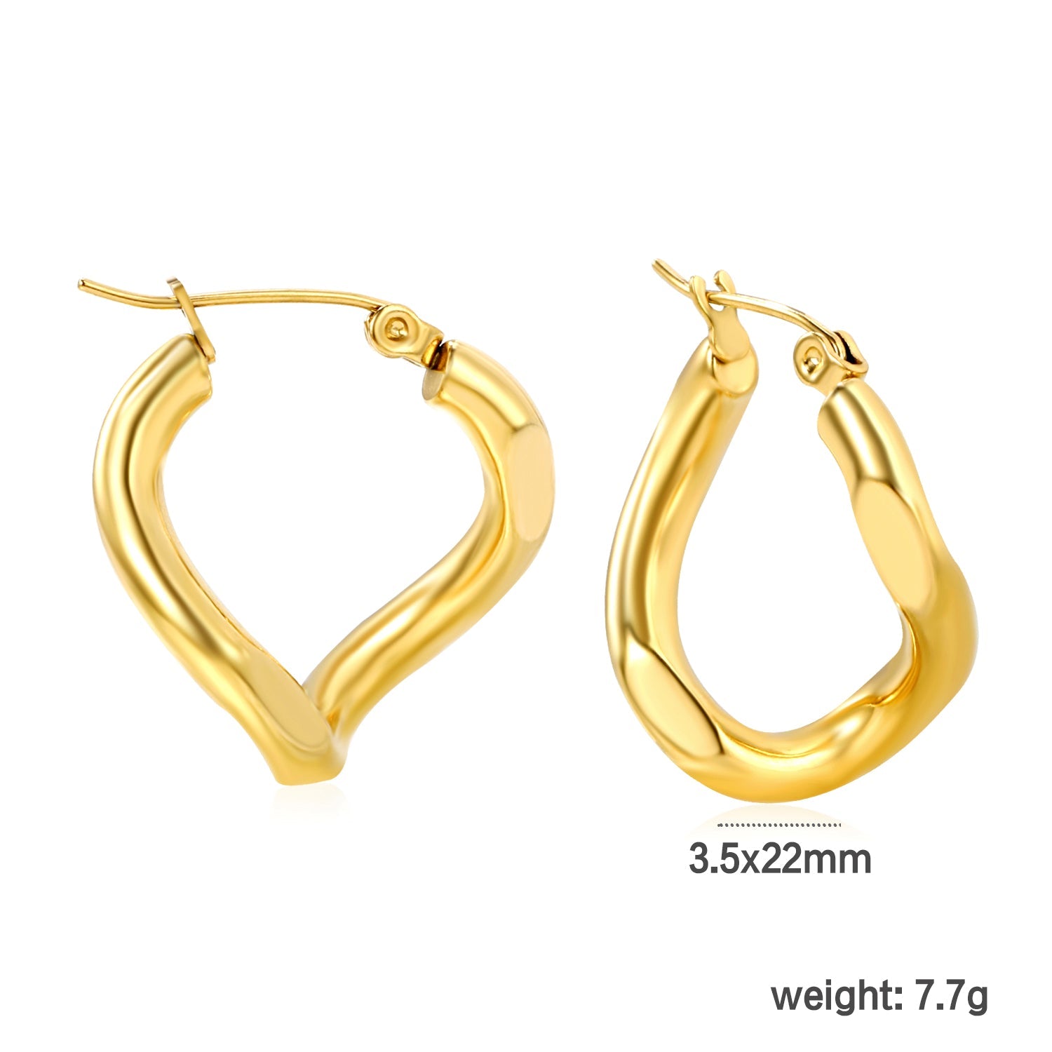 3.5*22mm Twisted Wire Double Sided Angled Earrings Gold color asonjewelry