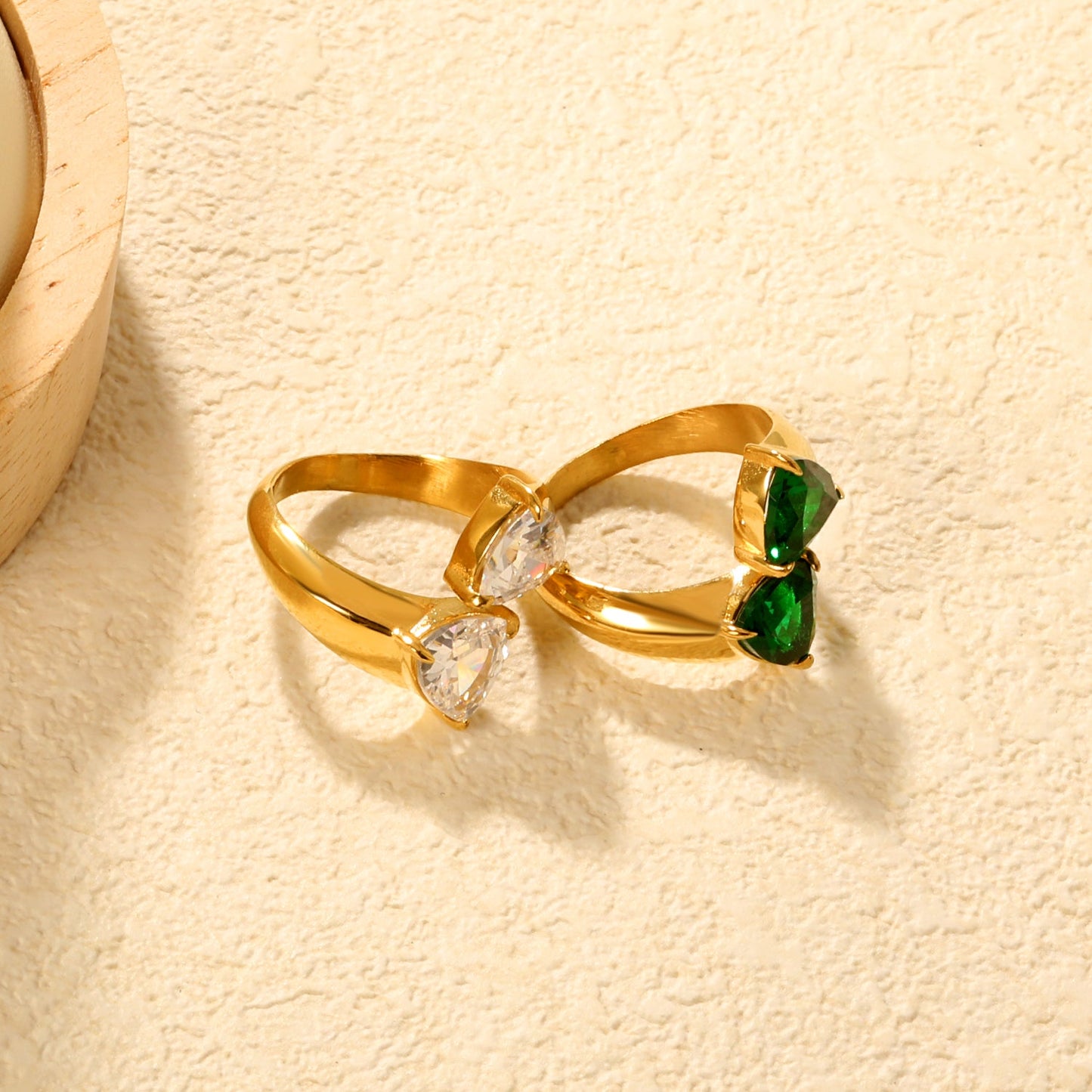 Wholesale 18K Gold Plated Double Gemstone Cocktail Ring Hypoallergenic asonjewelry